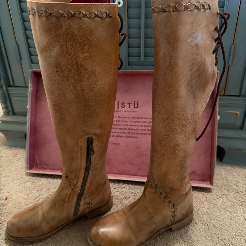 New Manchester III Icicle Bed Stu Rustic Tan Leather riding Boots 7.5 $450 - Picture 12 of 14